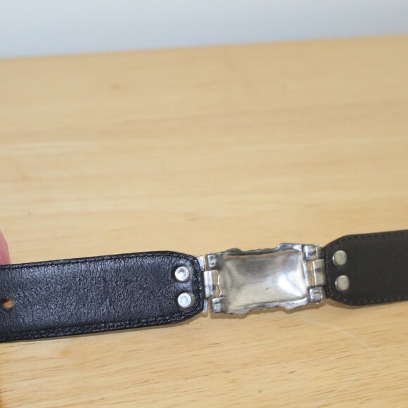 Fossil Black Leather Belt with Ornate Silver Hardware M - Picture 12 of 12